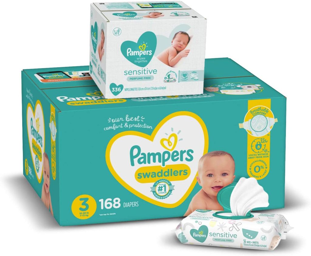 Box of Pampers Swaddlers Diapers + Case of 336-Count Sensitive Baby ...